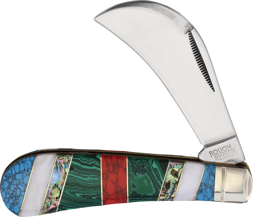 Rough Rider Hawkbill Knife 4" Green Stoneworx RR2406