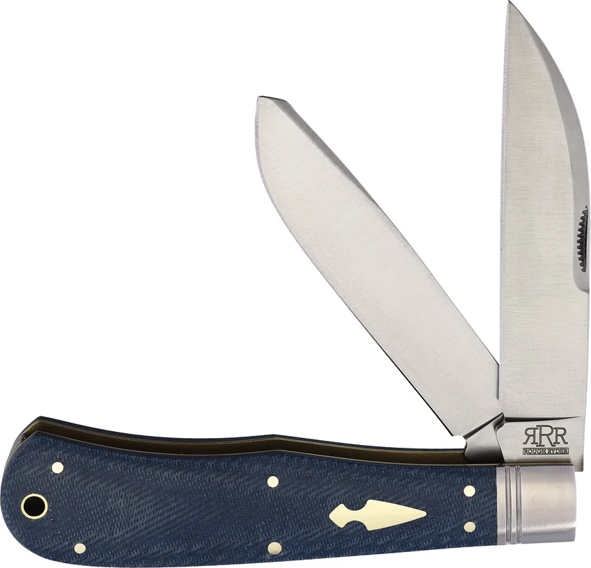 Rough Ryder Trapper Knife 4.12" Denim Micarta (RRR011) Heavy Trapper