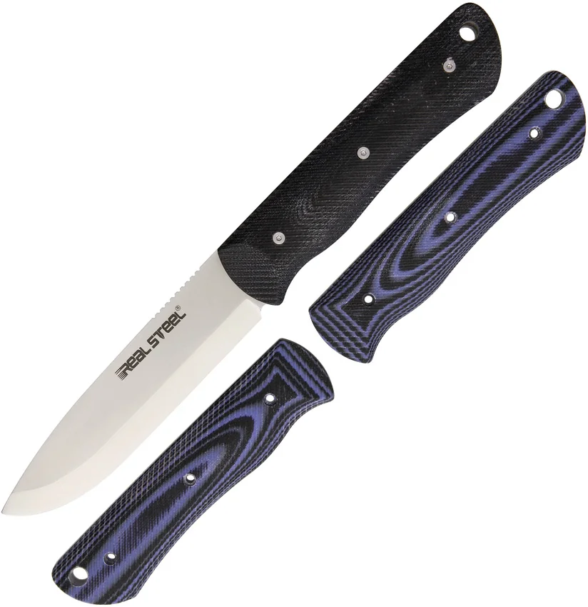 Real Steel Bushcraft Fixed Blade Knife Blue/Black G-10 (4" Satin) RS3715
