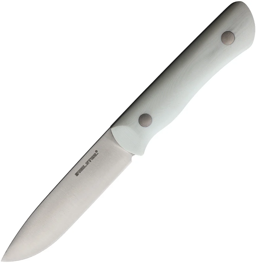 Real Steel Bushcraft III Fixed Blade Knife White G-10 (4" Satin D2)
