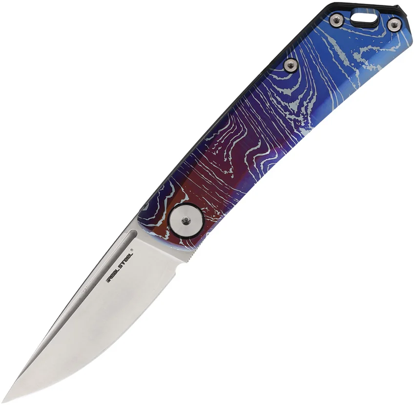 Real Steel Luna TC Slip Joint Knife Waves Titanium (2.8" Satin N690)