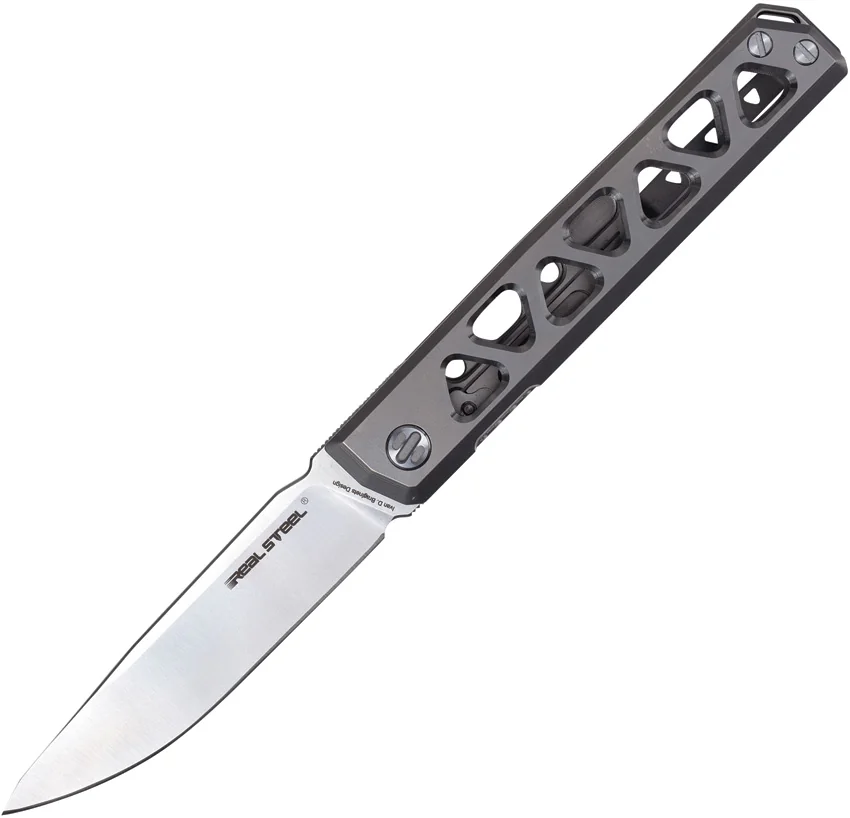 Real Steel Burns Frame Lock Knife Gray Titanium (3.5" Satin VG-10)