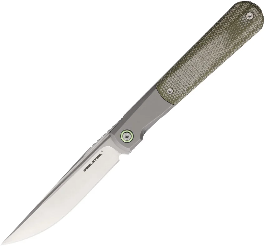 Real Steel Barlow RB-7 Frame Lock Knife Titanium + Green Micarta (3.3" Satin)