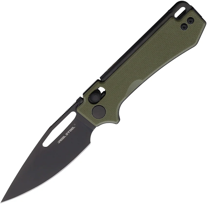 Real Steel Vis Crossbar Lock Knife Green G-10 (2.7" Black PVD)