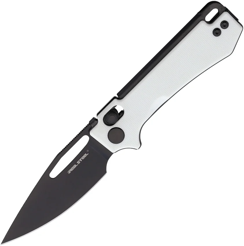 Real Steel Vis Crossbar Lock Knife White G-10 (2.7" Black PVD)