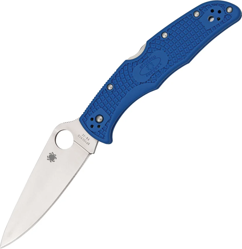 Spyderco Endura 4 Knife Flat Ground Blue FRN (3.75" Satin Plain) C10FPBL