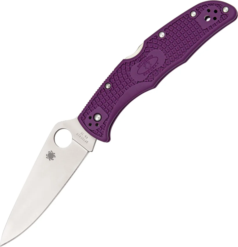 Spyderco Endura 4 Knife Flat Ground Purple FRN (3.75" Satin Plain) C10FPPR