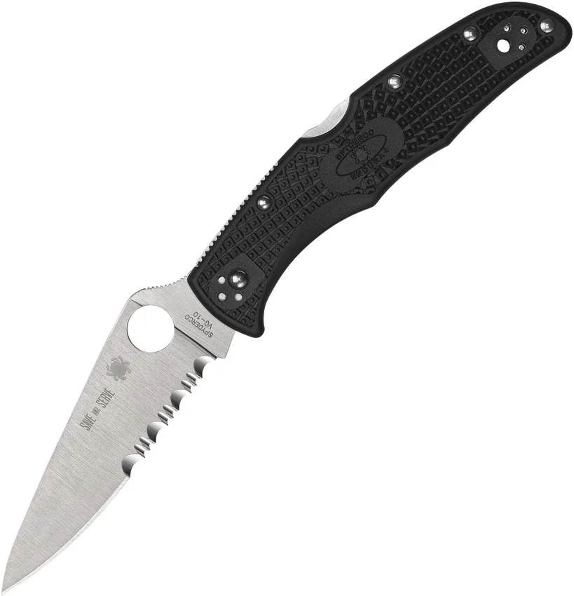 Spyderco Endura 4 Thin Red Line Knife Black FRN (3.75" Serr Satin) C10FPSBKRD