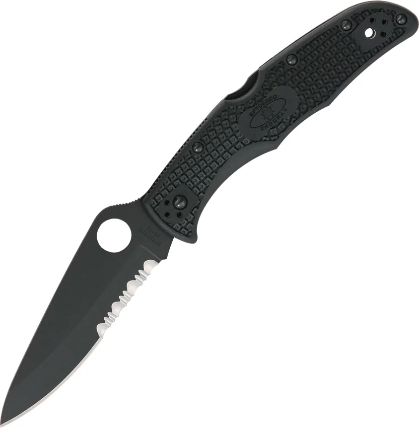 Spyderco Endura 4 Knife Tactical Black FRN Folder (3.75" Black Serr) C10PSBBK