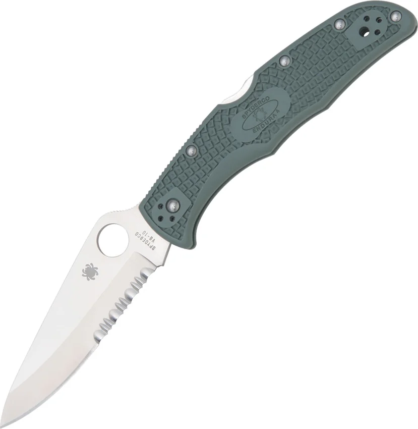 Spyderco Endura 4 Knife Foliage Green FRN (3.75" Satin Serr) C10PSFG