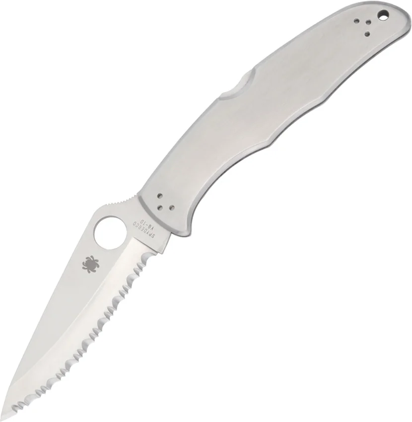 Spyderco Endura 4 Knife Stainless Steel SS Folder (3.875" Satin Full Serr) C10S