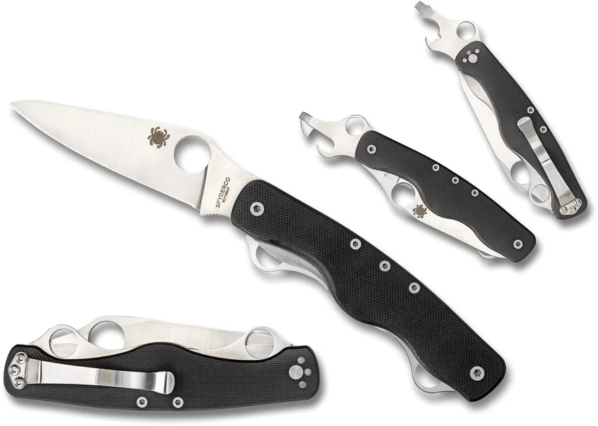 Spyderco ClipiTool Standard Multi-Tool Knife Black G-10 (3.5" Satin) C208GP