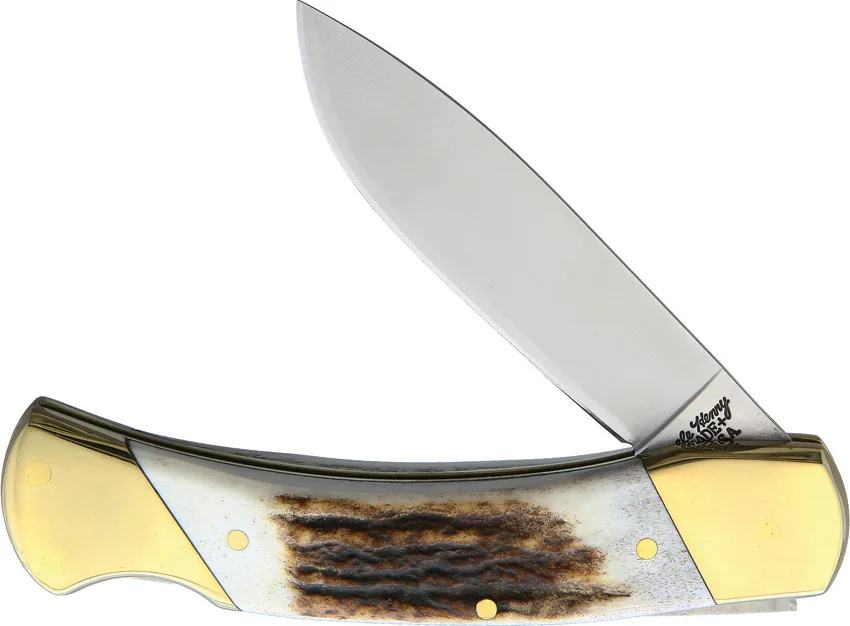 Schrade Stag Lockback Brown and White Stag (3.75" Satin)