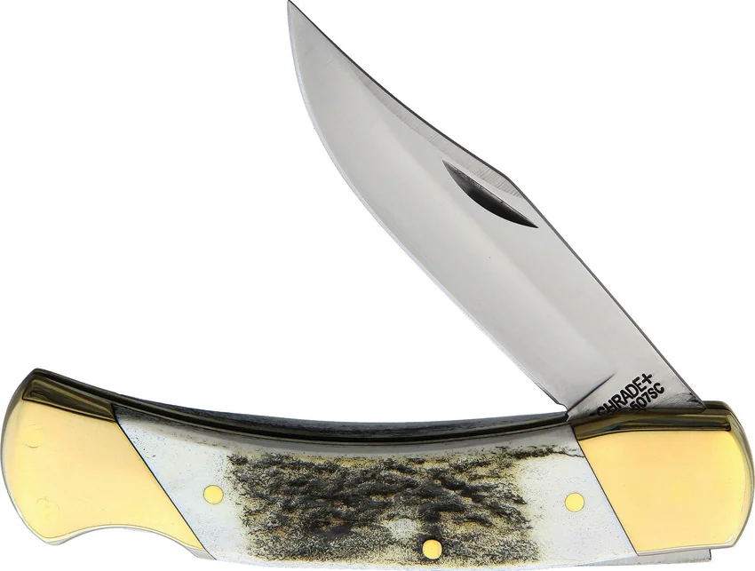 Schrade Stag Lockback Brown and White Stag (3.75" Satin)