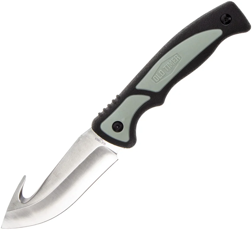 Old Timer Trail Boss Gut Hook Fixed Blade Knife Black/Green Polymer (4" Satin)