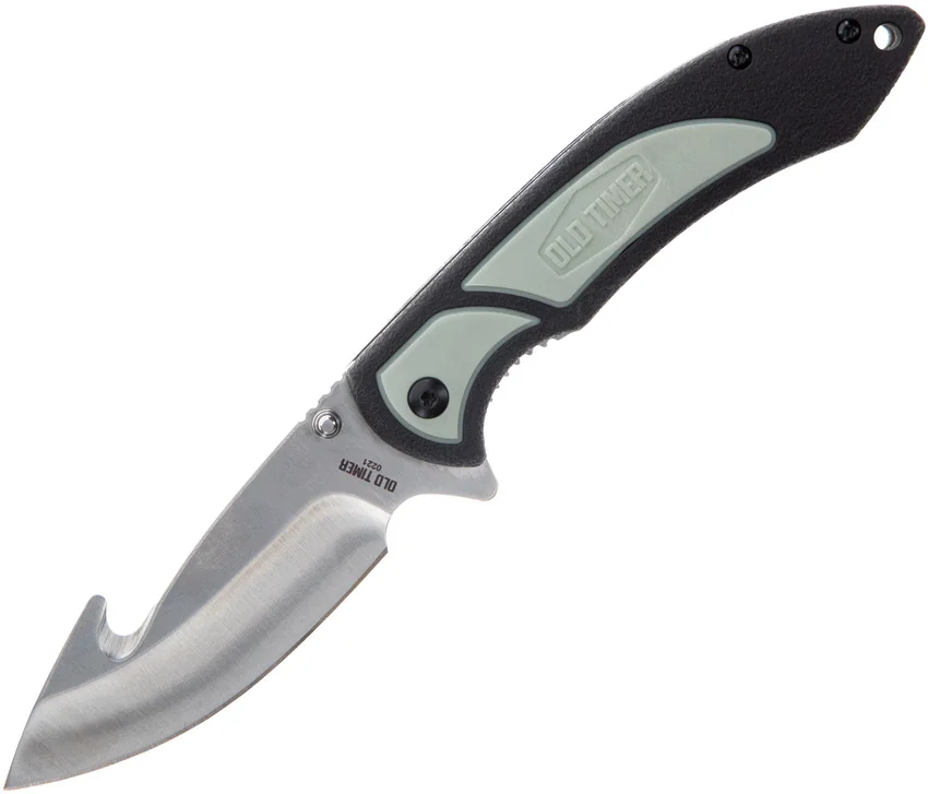 Old Timer Trail Boss Gut Hook Liner Lock Knife Black/Green Polymer (3.5" Satin)