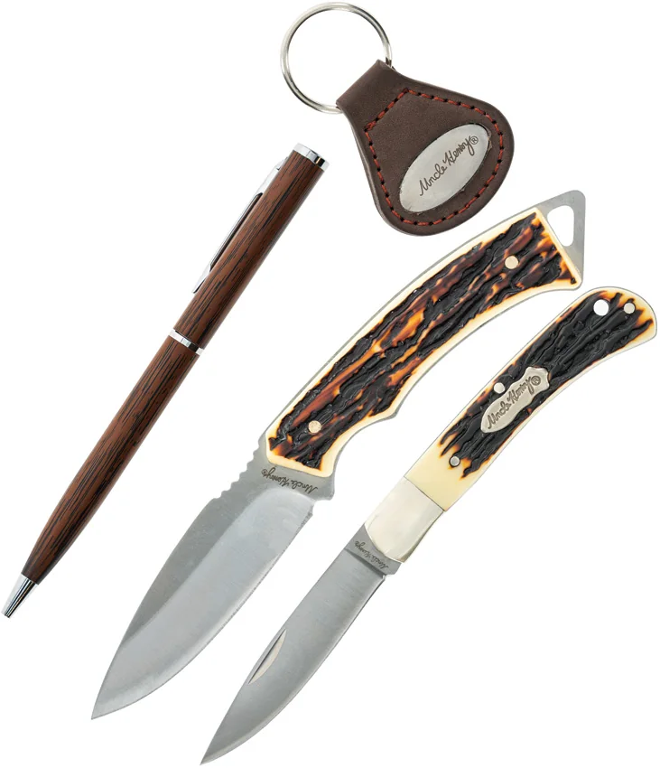 Uncle Henry 2 Piece Fixed Blade/Folder/Pen/Key Fob Tin