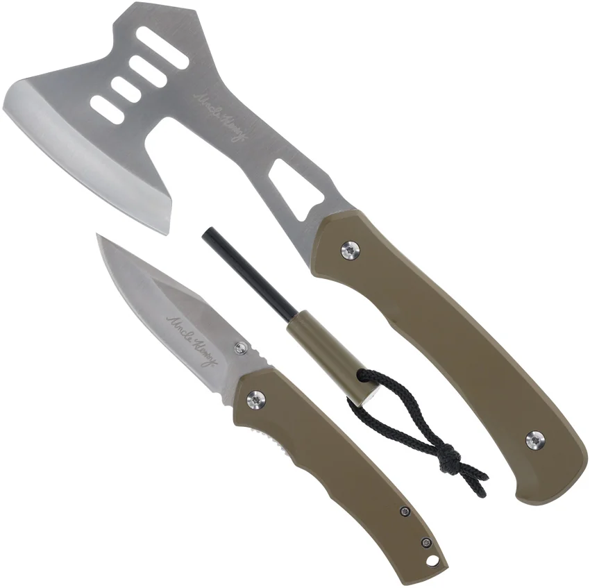 Uncle Henry 3 Piece Axe & Pocket Knife & Ferro Rod - Brown
