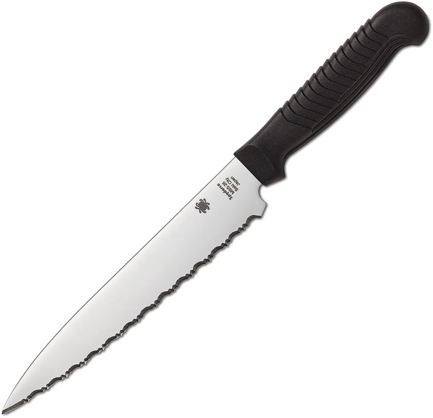 Spyderco 6" Serrated Utility Kitchen Knife Black Sermollan K04SBK
