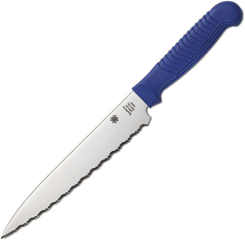 Spyderco 6" Serrated Utility Kitchen Knife Blue Sermollan K04SBL