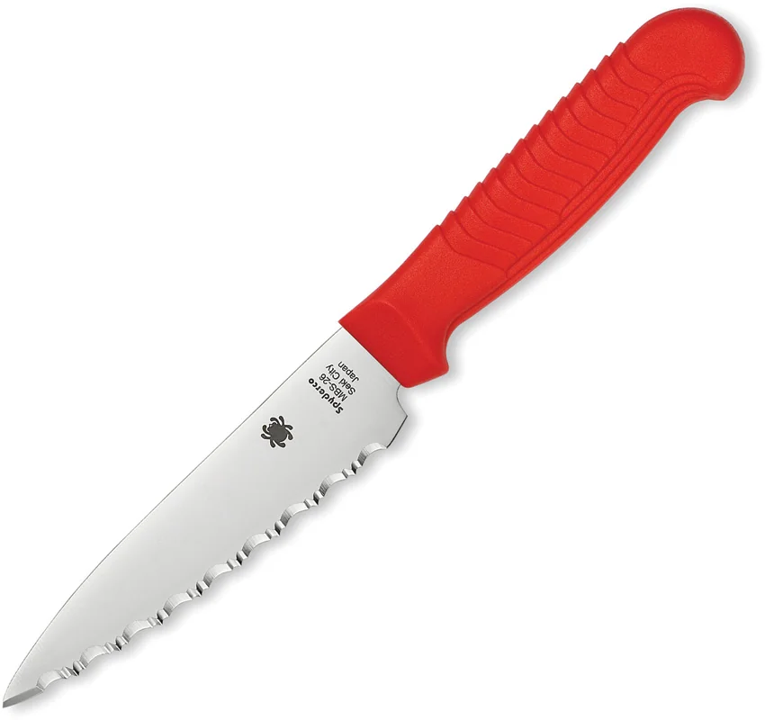 Spyderco 4" Serrated Paring Knife Red Sermollan K05SRD