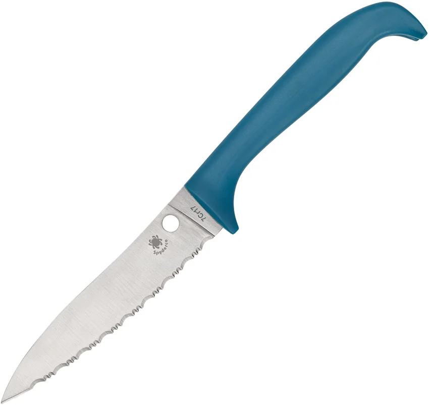Spyderco Counter Puppy Kitchen Knife Blue (3.4" Satin Full Serr) K20SBL