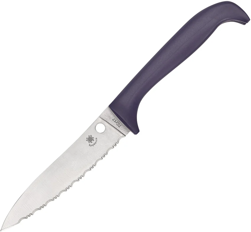 Spyderco Counter Puppy Kitchen Knife Purple (3.4" Satin Full Serr) K20SPR