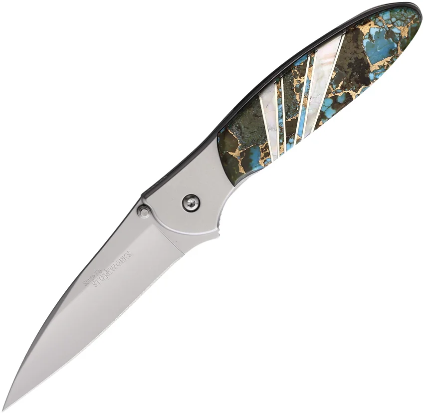 Santa Fe Stoneworks Kershaw Leek PolyChrome Turquo (3" Bead Blast)