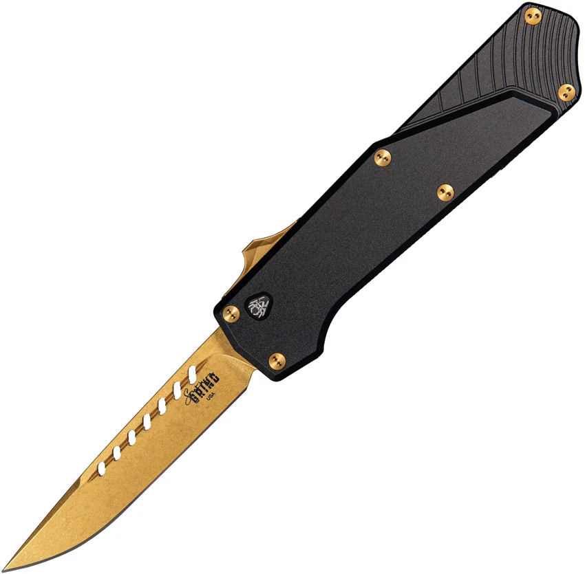 Southern Grind Arachnid OTF Knife Black Aluminum (3.25" Bronze PVD)