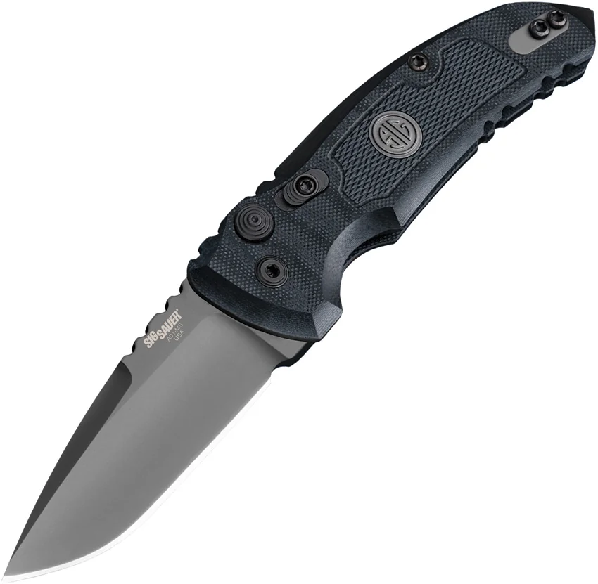 Hogue Knives A01 Microswitch Auto Knife Sig Medallion Drop Point (2.6" Black)