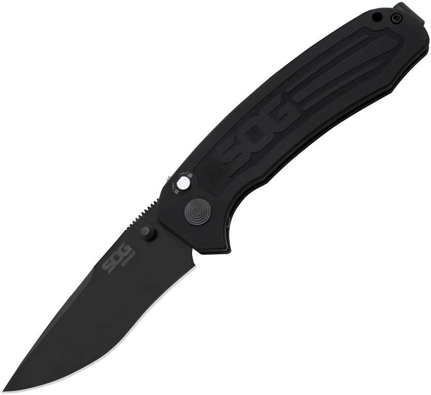 SOG Banner Spring Assisted Knife Black Aluminum (3.5" Black) BA1001