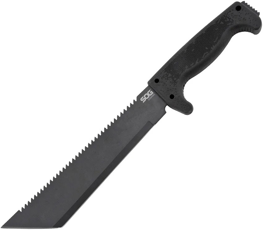 SOG SOGfari Machete - 10" Tanto Fixed Blade Knife w/ Sheath (Black) MC-04