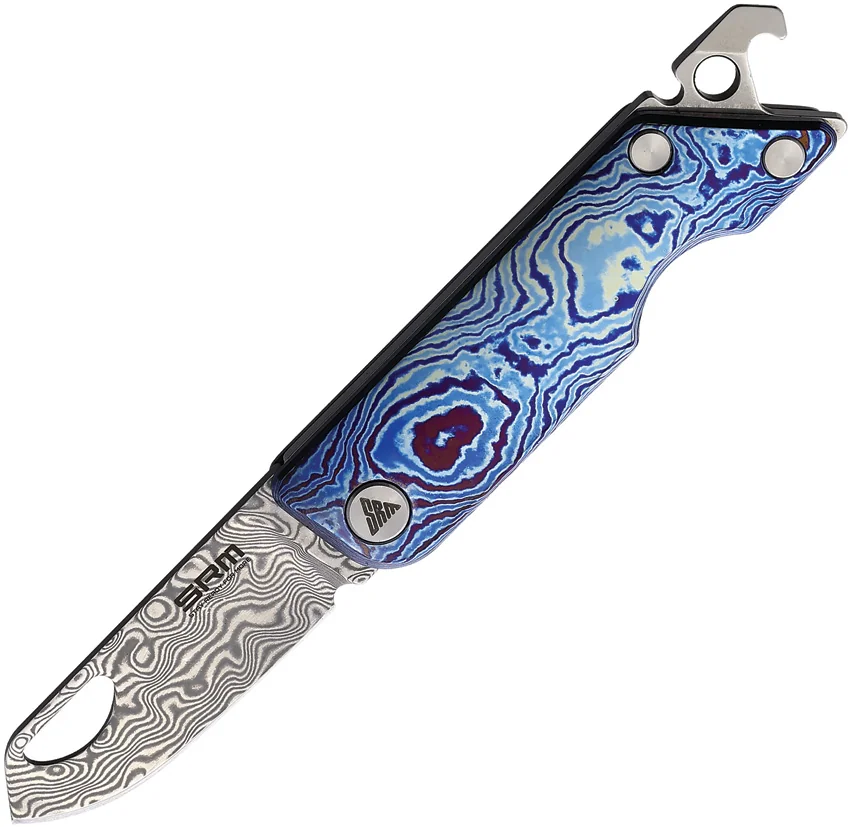 SRM Knives Multi-Function Slip Joint Knife Blue Damascus Ti (1.6" Damascus)