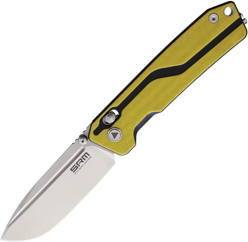SRM Knives 7228L-GW Rubik AMBI Lock Knife Yellow G-10 (3.6" Satin)