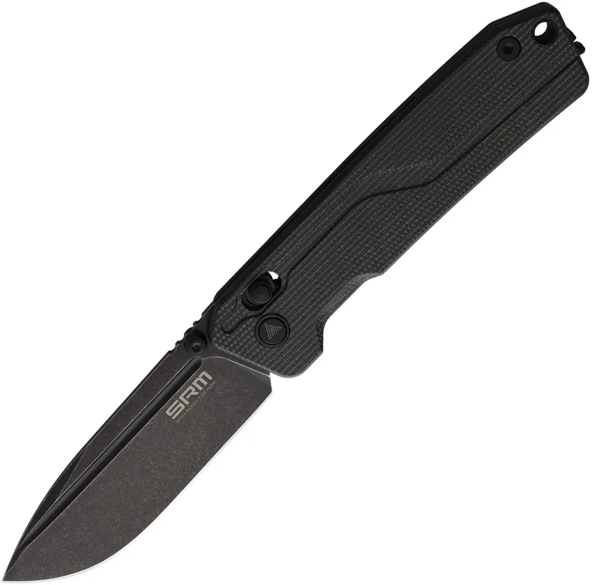 SRM Knives 7228L-MB2 Rubik AMBI Lock Knife Black Micarta (3.6" Black Stonewash)