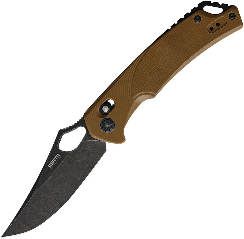 SRM Knives Ambi Lock Knife Tan G-10 (3.5" Black Stonewash) 9202-GW