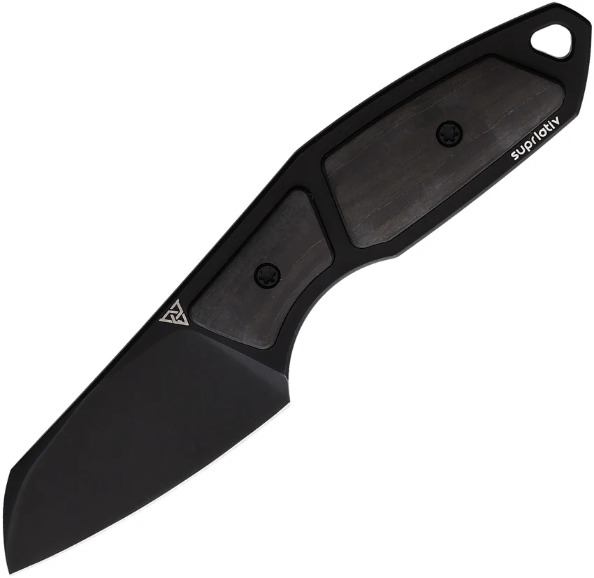 Suprlativ Knives Hella Fixed Blade PVD w/ Black Camo Carbon Fiber(2" Black)