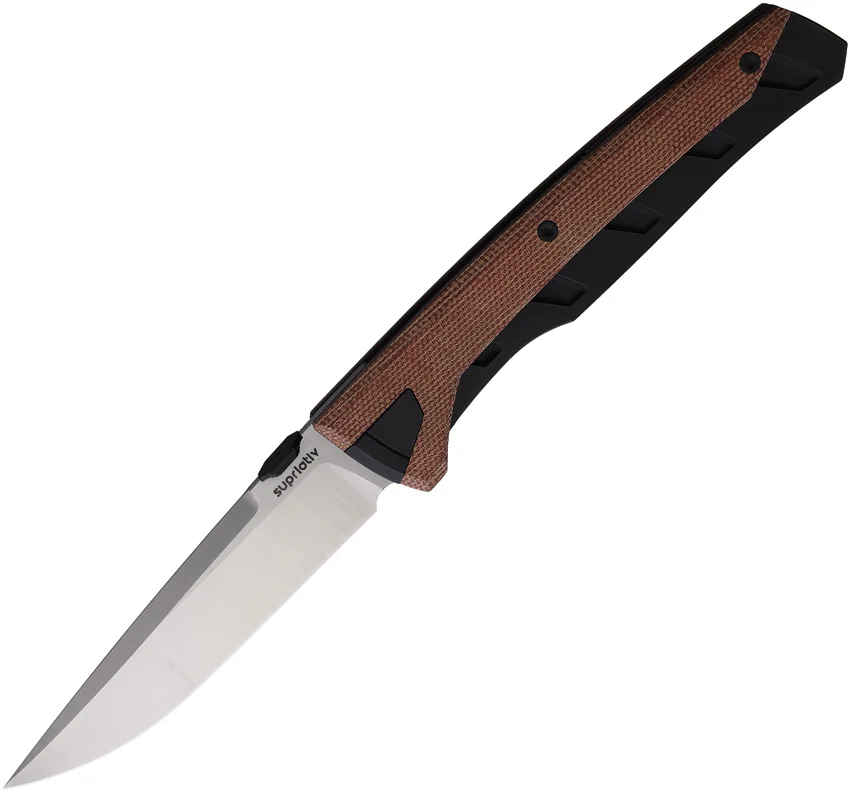 Suprlativ Knives Matador Frame Lock Knife Brown Micarta/Black Ti (3.8" Satin)