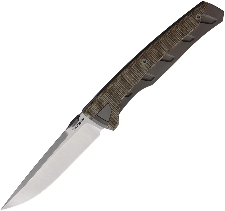 Suprlativ Knives Matador Frame Lock Knife Green Canvas Micarta/Ti (3.8" Satin)
