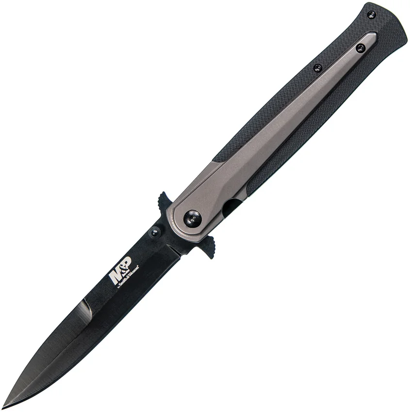 M&P Dagger Liner Lock Knife Gray Steel/Black GRN (3.8" Black) 1085898