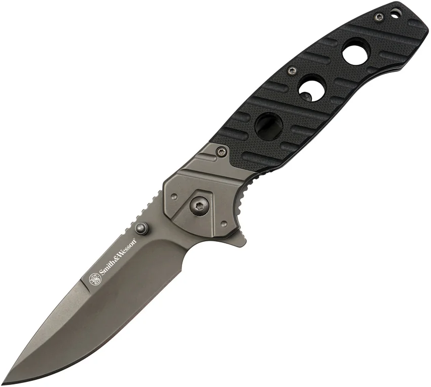 Smith & Wesson Clip Liner Lock Knife Black G-10 (3.5" Gray) 1100062