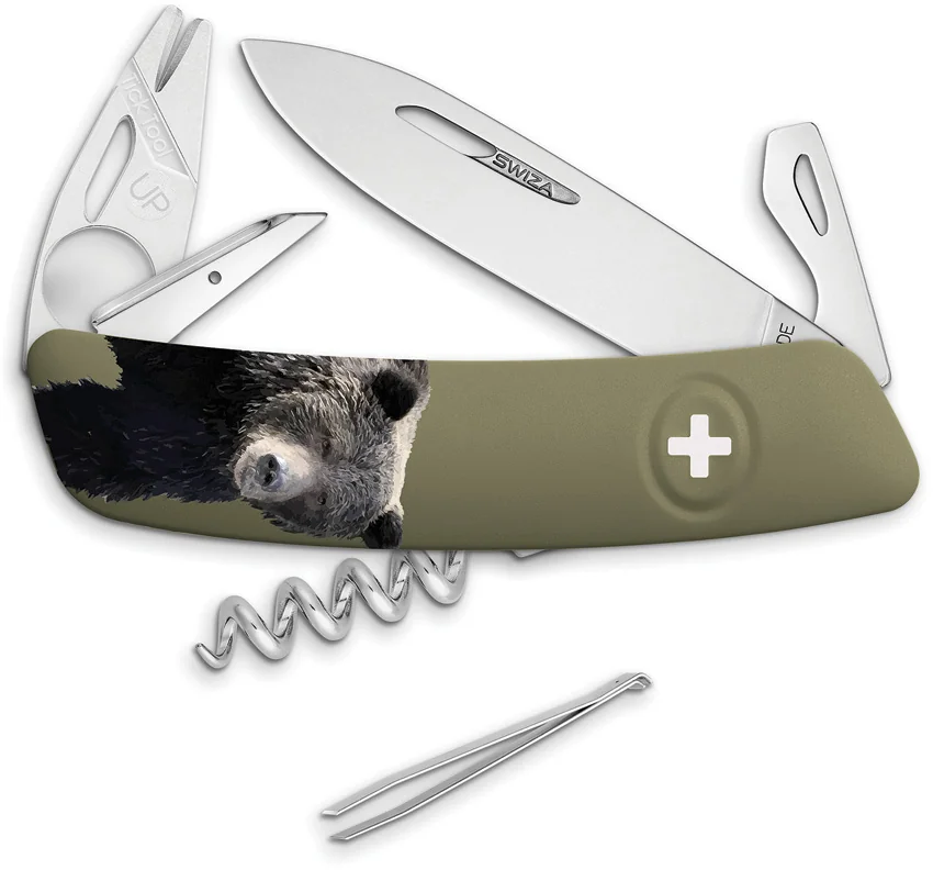 Swiza TT03 Tick Tool Bear Swiss Pocket Knife OD Green (3" Satin)