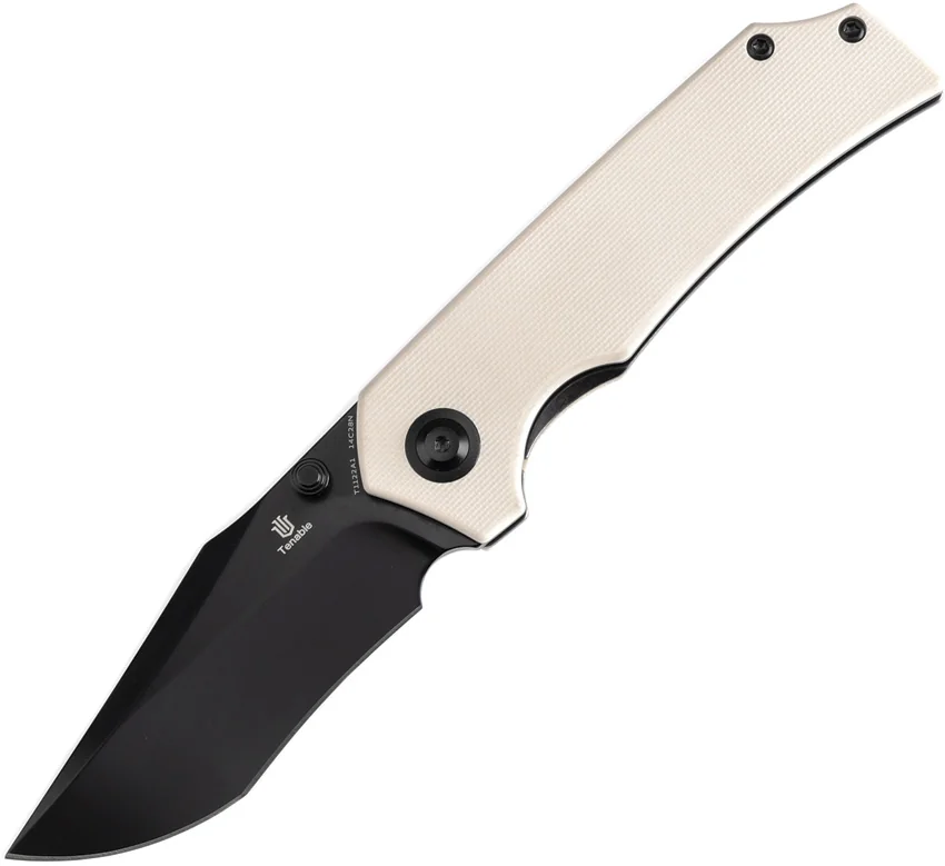 Tenable Knives Fermi Liner Lock Knife Ivory White G-10 (3.1" Black TiCn)