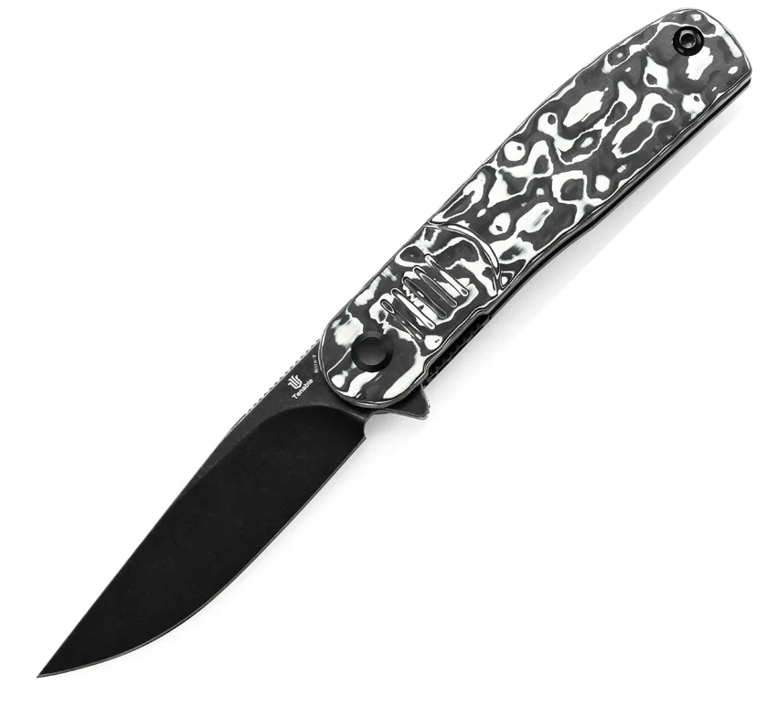 Tenable Knives Einar Liner Lock Knife Black/White Carbon Fiber (3.1" Black SW)