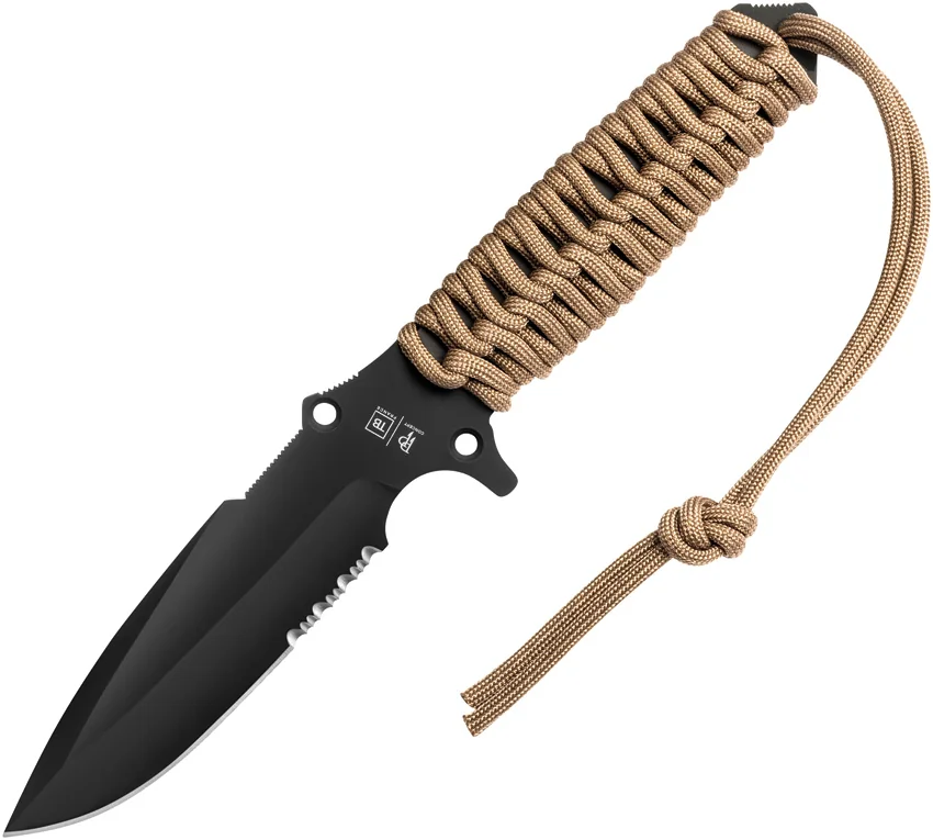 TB Outdoor Maraudeur Survival Fixed Blade Knife Tan Paracord (4.45" Black)
