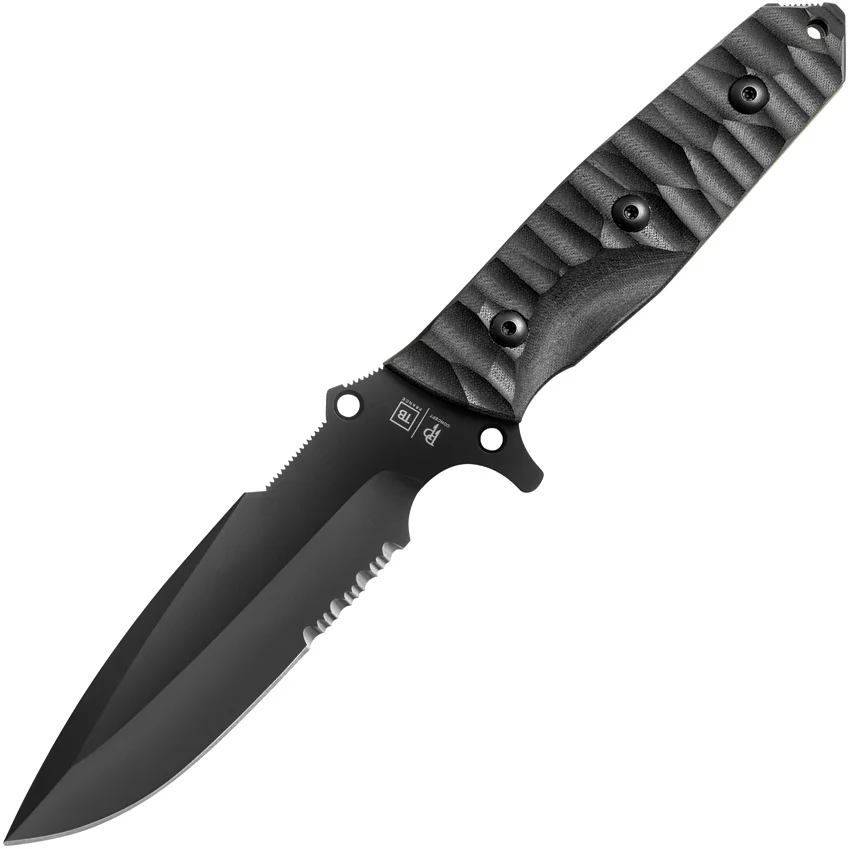 TB Outdoor Maraudeur Fixed Blade Knife w/ Glass Breaker Black G-10 (4.5" Black)