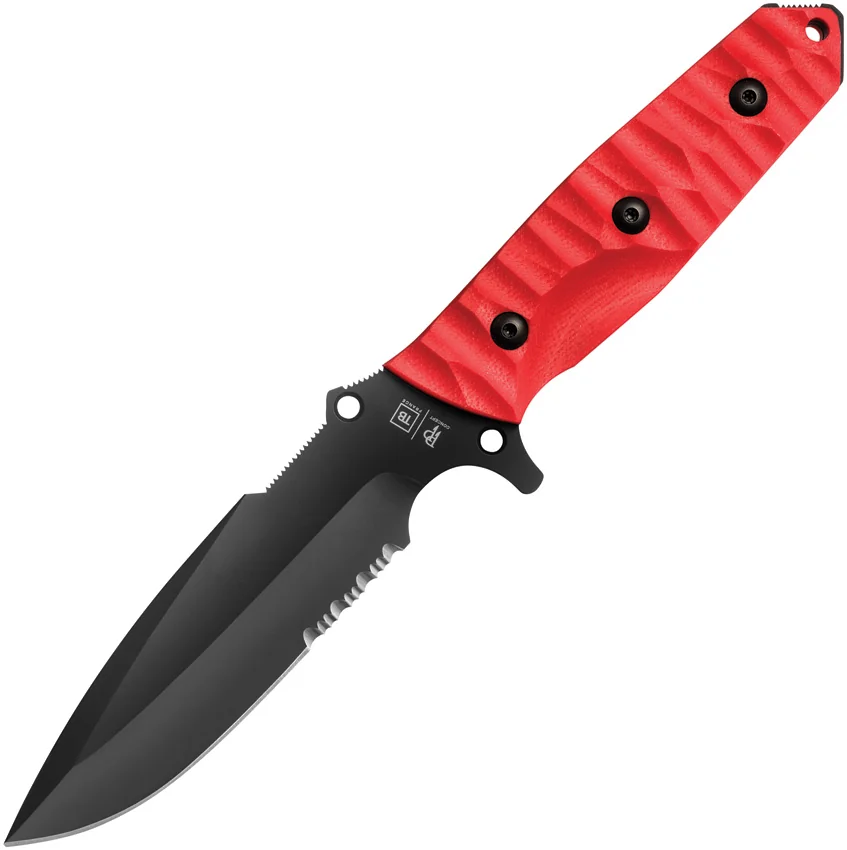 TB Outdoor Maraudeur Fixed Blade Knife w/ Glass Breaker Red G-10 (4.5" Black)