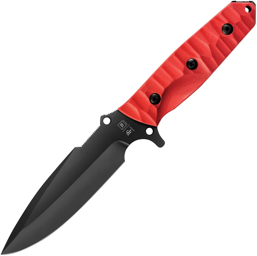 TB Outdoor Maraudeur Fixed Blade Knife w/ Glass Breaker Red G-10 (4.5" Black)