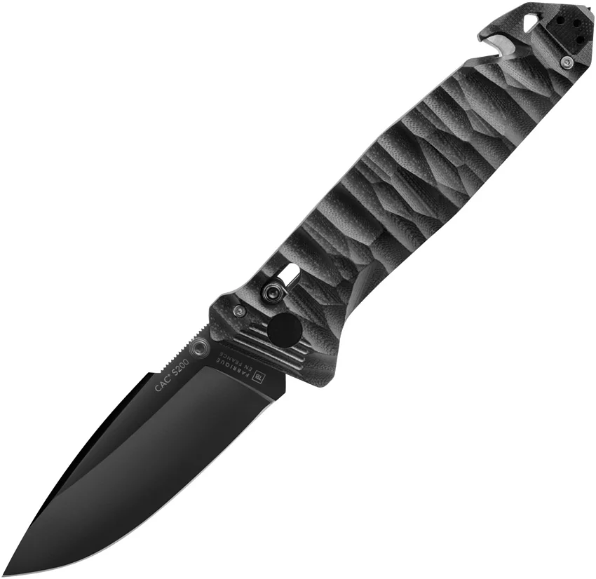 TB Outdoor CAC S200 Bar Lock Knife w/ Glass Breaker Black Polymer (3.7" Black)