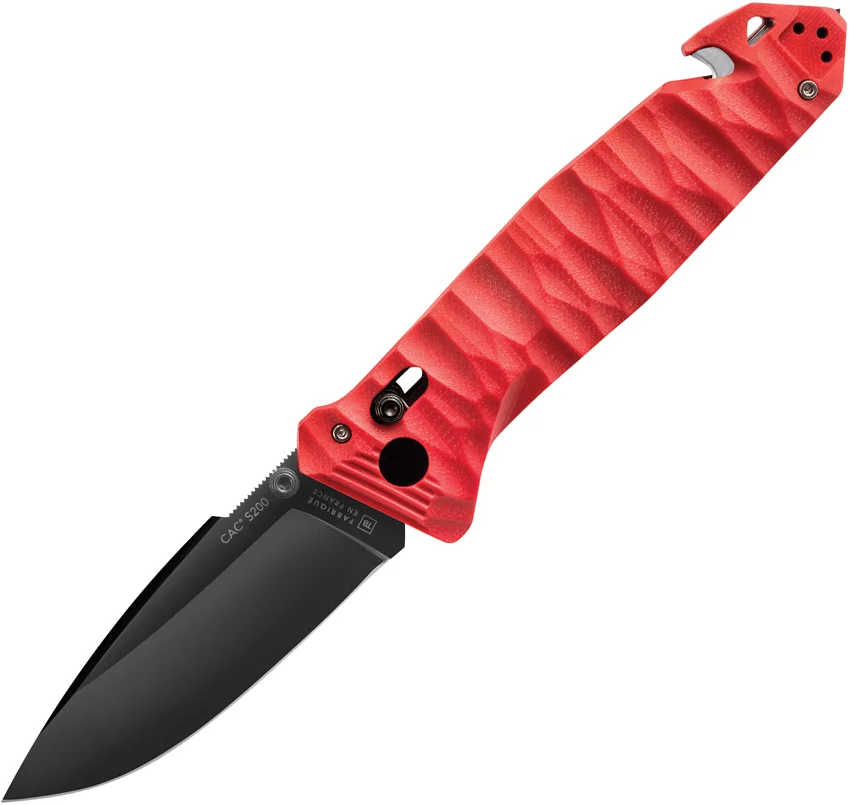 TB Outdoor CAC S200 Bar Lock Knife w/ Glass Breaker Red Polymer (3.7" Black)